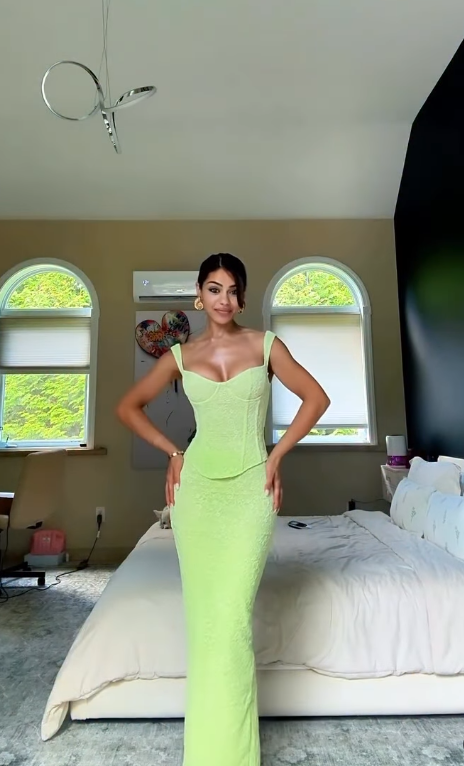 Stunning Two Piece Sheath Straps Green Lace Prom Dress Evening Dress DP4337