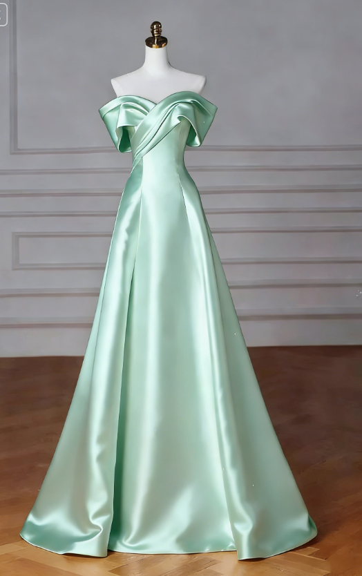 White Off The Shoulder Satin A Line Long Prom Dress DP030