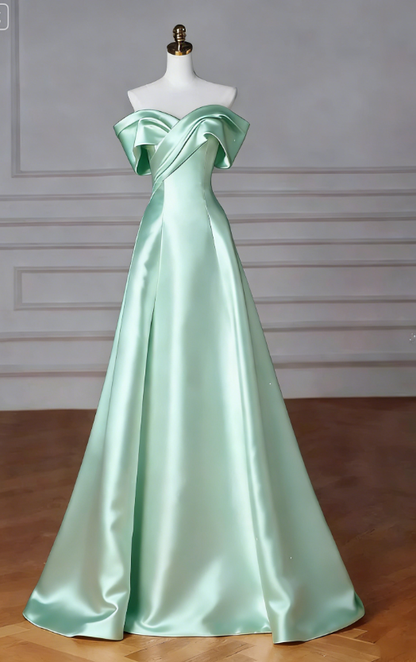 White Off The Shoulder Satin A Line Long Prom Dress DP030