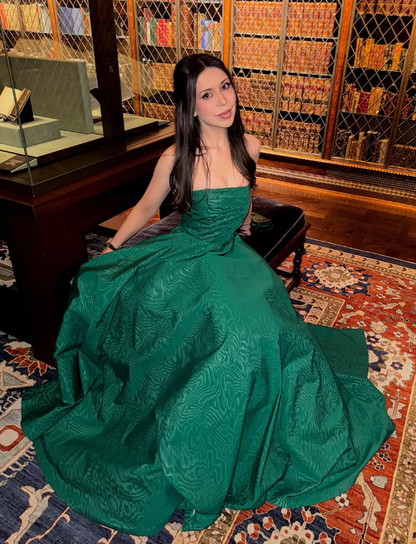 Green A Line Strapless Satin Long Prom Dress Evening Dress DP1316