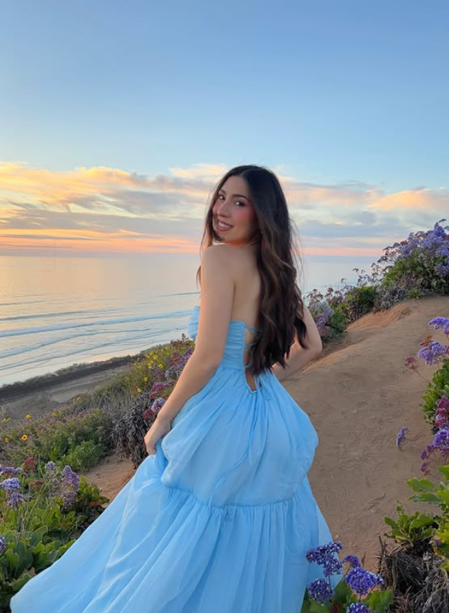 Sky Blue A Line Strapless Tulle Prom Dress Evening Dress Vacation Dress DP5606
