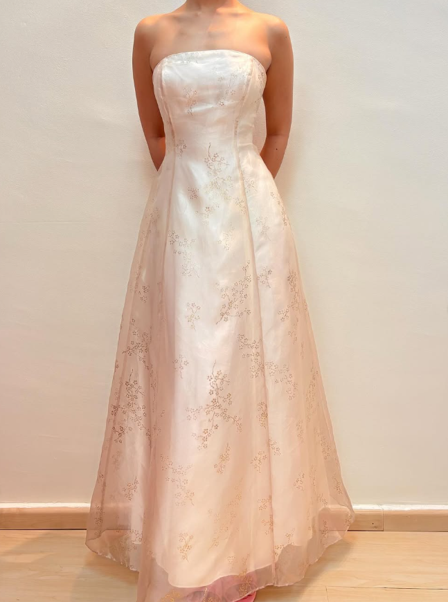 Vintage A Line Strapless Print Floral Satin Tulle Prom Dress Evening Dress DP1778