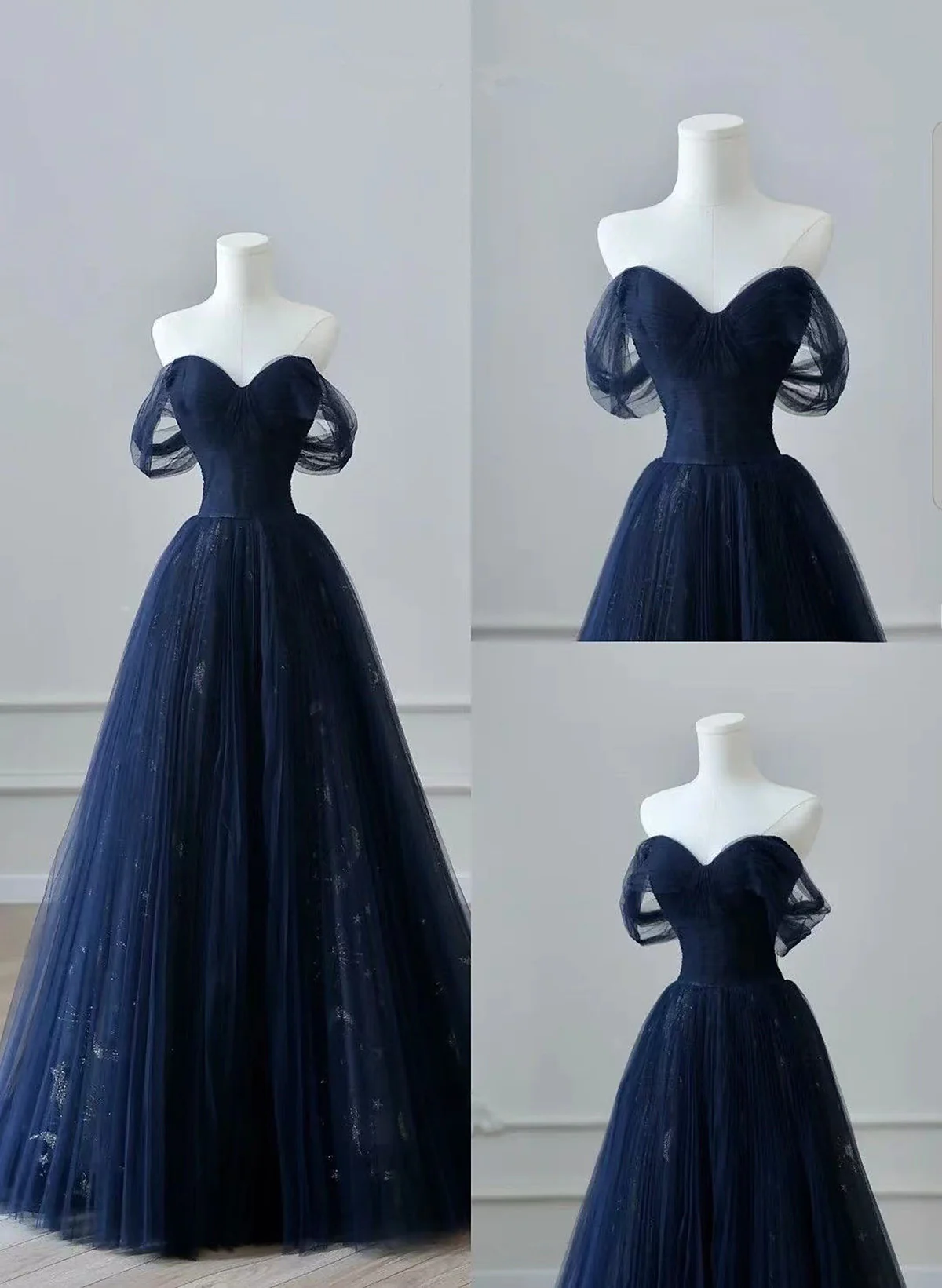 Navy Blue Tulle Long Party Evening Dress Prom Dress DP012