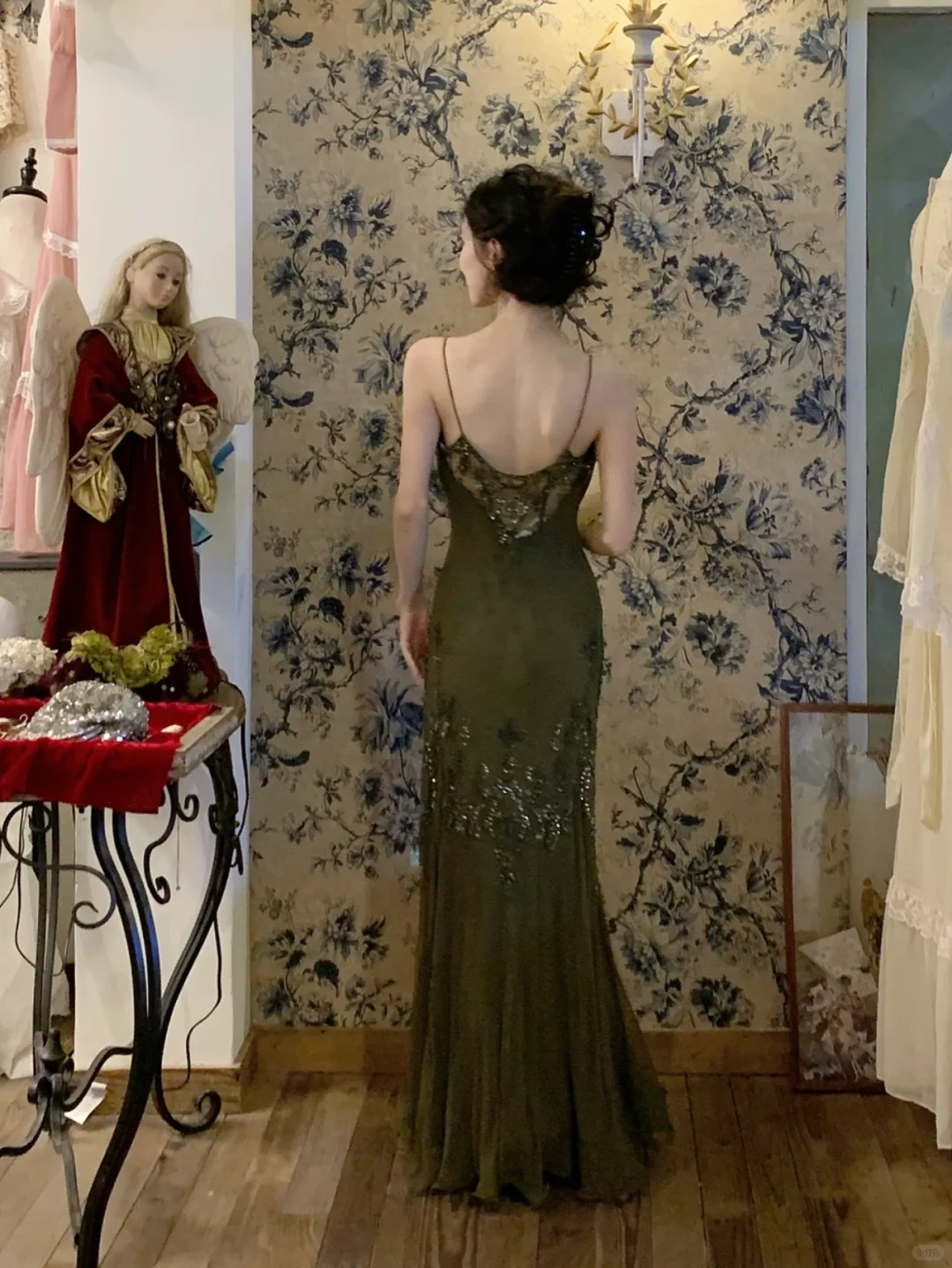 Vintage Olive Green Mermaid Spaghetti Strap Exquisite Beaded Chiffon Prom Dress 22th Birthday Dress DP3929