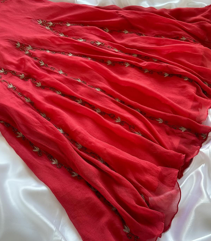Vintage Red Mermaid V Neck Beaded Chiffon Prom Dress DP5072