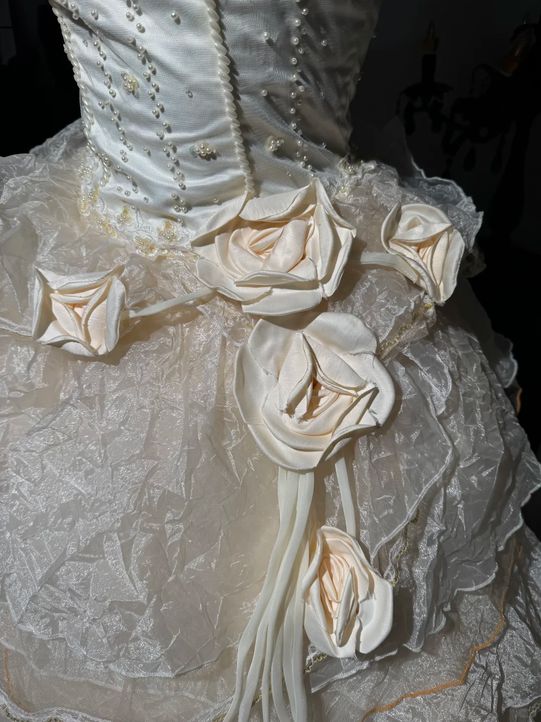 Vintage Ball Gown Strapless Layered Ivory Organza Prom Dress Quinceanera Dress DP6973