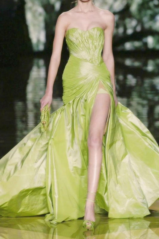 Vintage Bright Green Mermaid Sweetheart Neck Satin Long Prom Dress DP4498