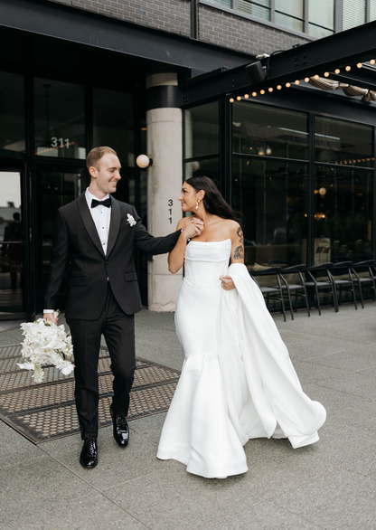 Simple Mermaid Strapless Satin Long Sweep Wedding Dress DP1876