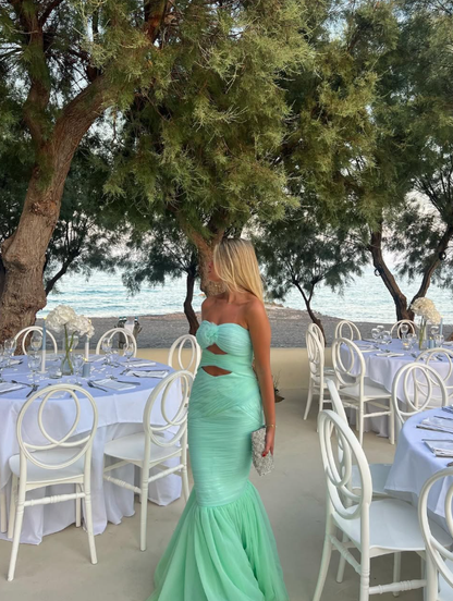 Aqua Green Mermaid Sweetheart Neck Chiffon Long Prom Dress Graduation Prom Dress DP4959