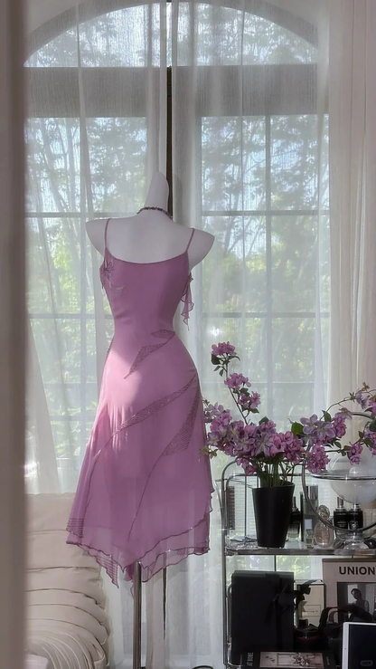 Purple Beaded Embroidery Dreamy Chiffon Prom Dress Date Dress Homecoming Dress DP2906