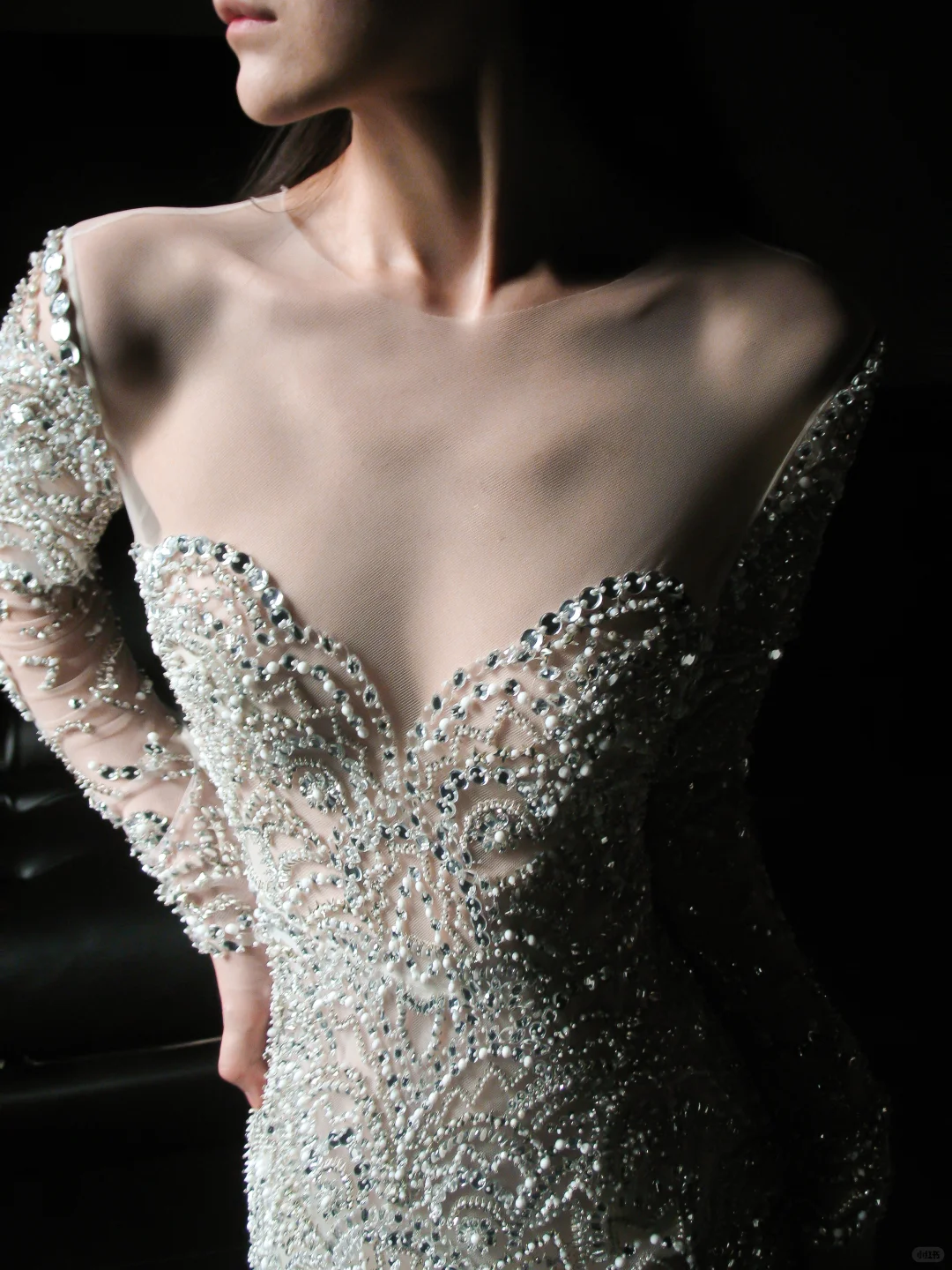 Sparkling Diamonds Mermaid Long Sleeve Tulle Wedding Dress DP5204