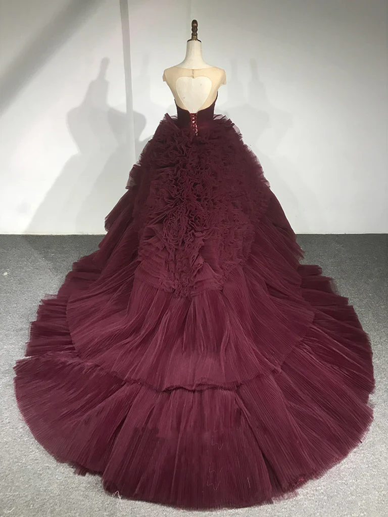 Gorgeous Ball Gown Sweetheart Tulle Burgundy Sweet 16 Dress Quinceanera Dress DP521