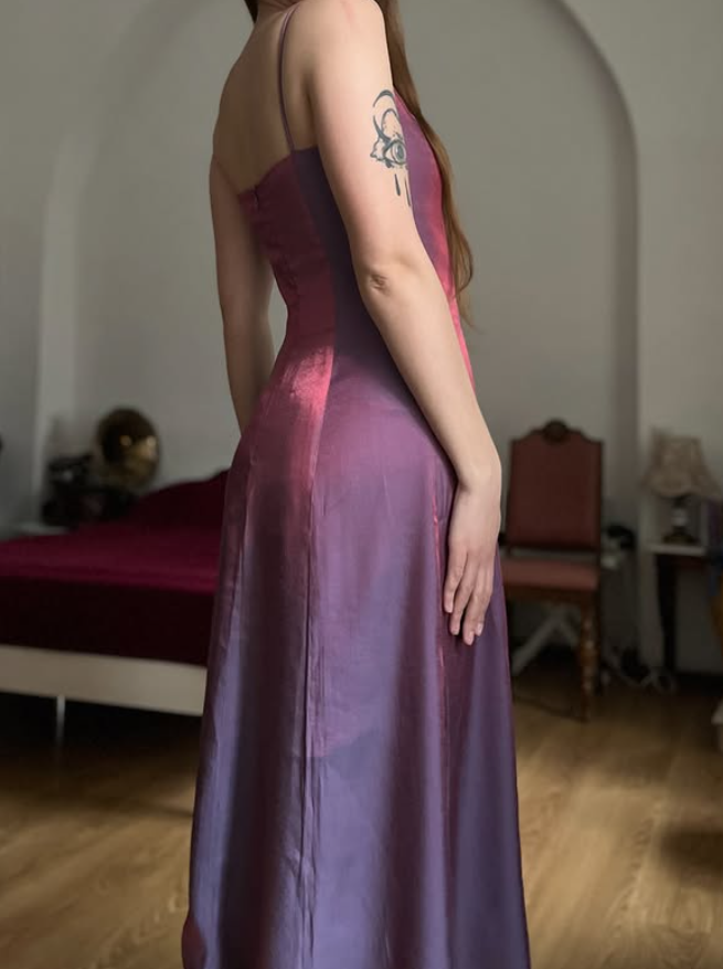 Vintage A Line Exquisite Beaded Purple Satin Prom Dress Evening Dress Date Dress DP5707