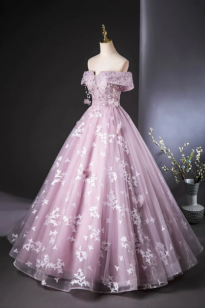 Beautiful Off The Shoulder Tulle Beaded Long Prom Dress Formal Evening Party Dress DP626