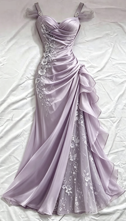 Olive Green 3D Floral Mermaid Beaded Tulle Satin Prom Dress Evening Dress DP6871