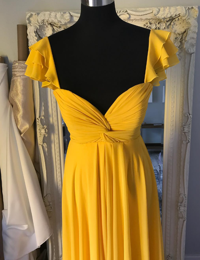 Charming A Line Straps Yellow Chiffon Long Party Dress Evening Dress DP2347