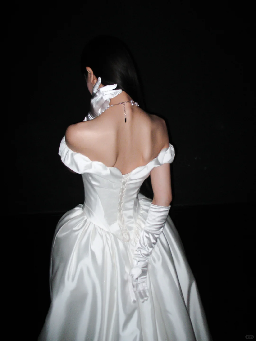 Chic Ball Gown Off the Shoulder White Satin Long Train Wedding Dress DP8100