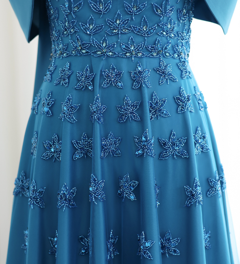 Elegant A Line Off the Shoulder Beaded Blue Satin Prom Dress Evening Dress DP1905