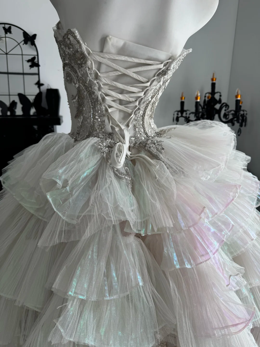 Glamorous A Line Strapless Shiny Beaded Tulle Short Prom Dress Homecoming Dress DP6976