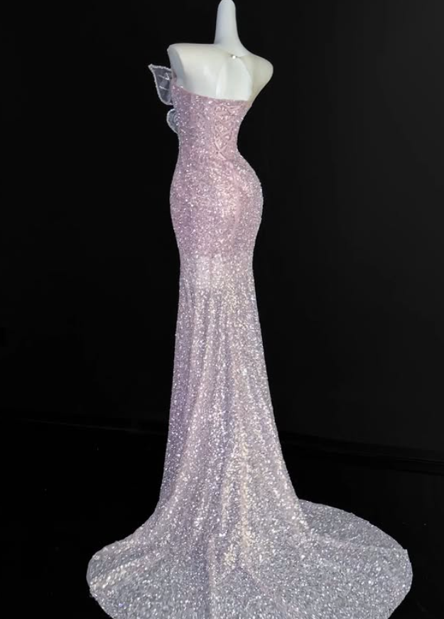 Stunning Pink Mermaid Butterfly Beaded Sequin Long Prom Dress Evening Dress DP4683