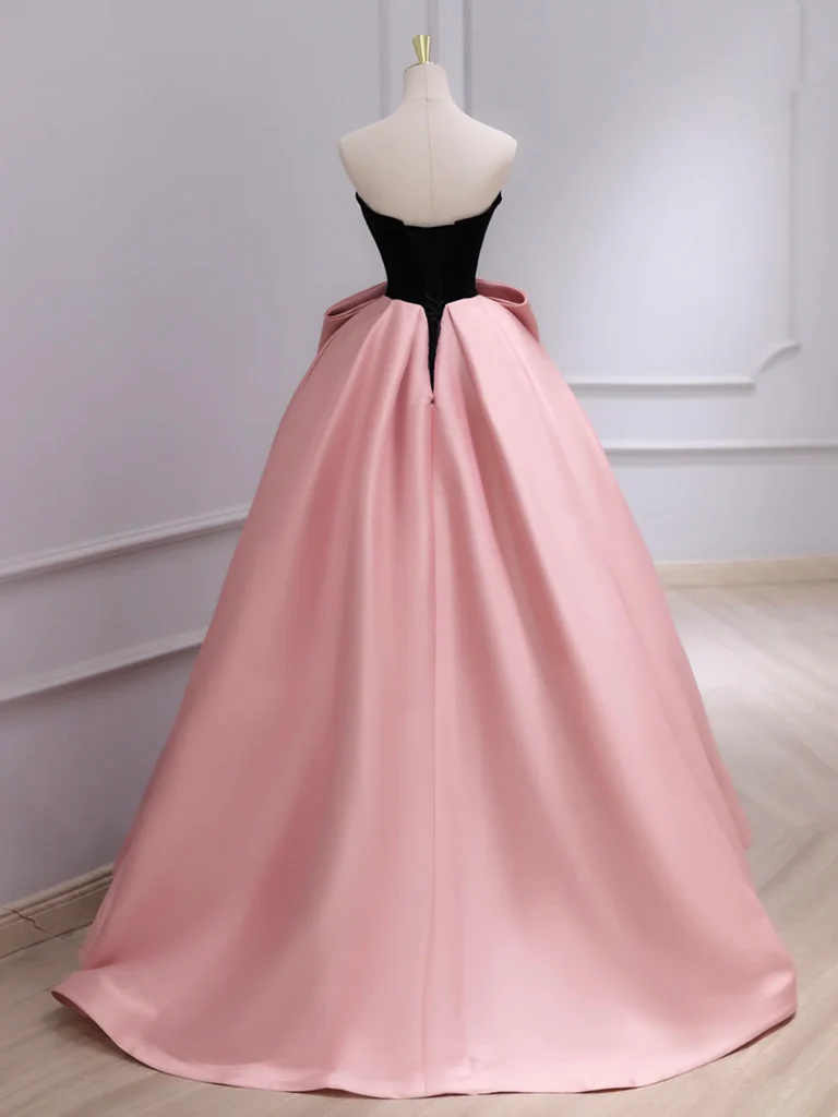 Pink Satin Velvet Long Prom Dress Formal Evening Dress DP369