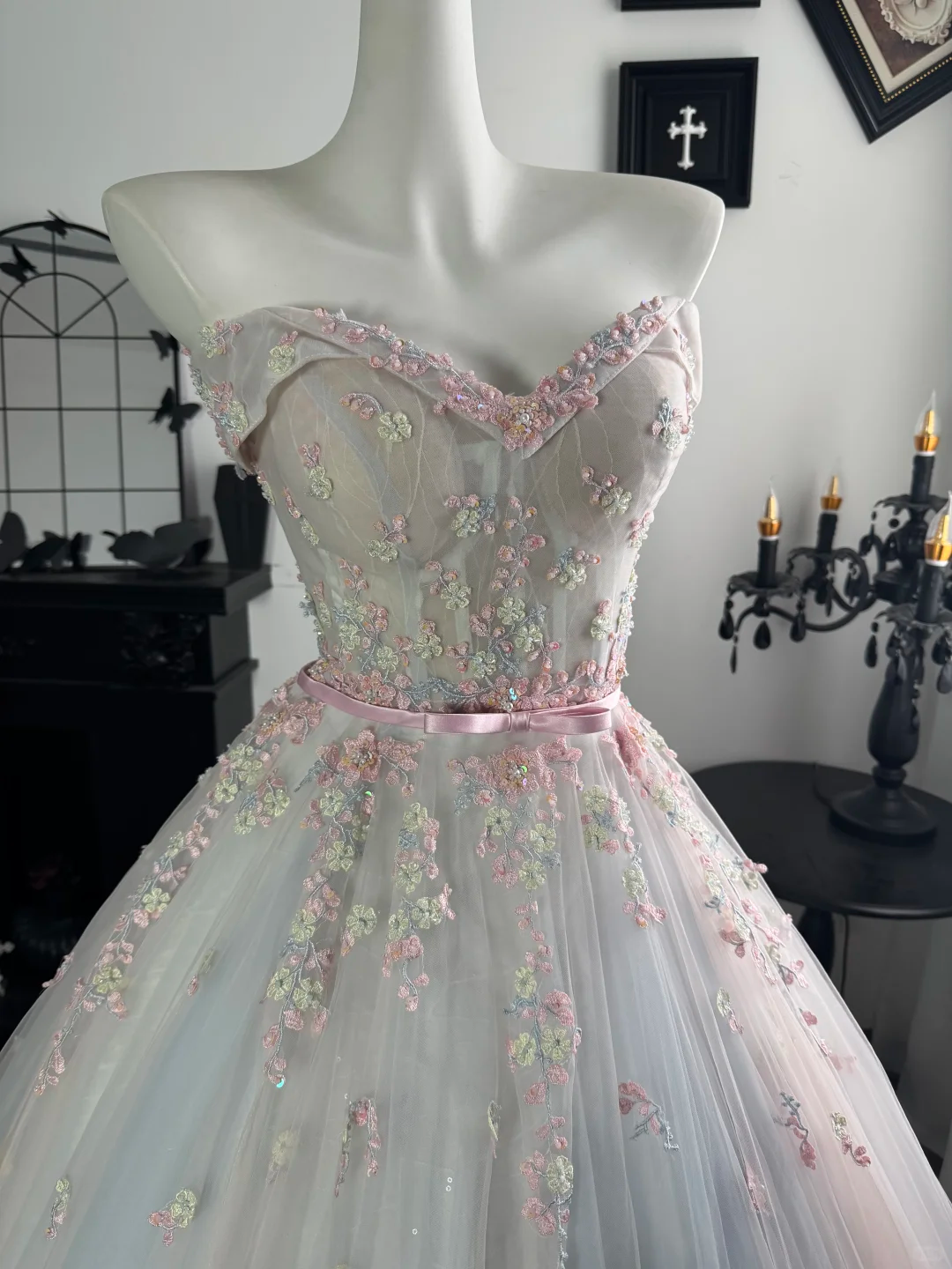 Fairy A Line Off the Shoulder Beaded Pink-blue Ombre Tulle Prom Dress Evening Dress DP6982