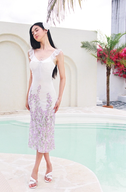 Dreamy Sheath Spaghetti Strap Purple Floral Chiffon Evening Dress Party Dress Outfits DP3422