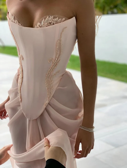 Pink Chiffon Mermaid Wedding Gown Dress Formal Prom Dress DP235