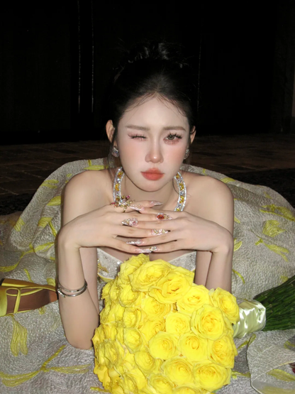 Charming A Line Sweetheart Neck Yellow Satin Long Sweep Party Dress Prom Dress DP2509