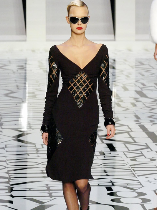 Elegant Sheath V Neck Long Sleeve Black Sequin Satin Prom Dress Evening Dress DP2083
