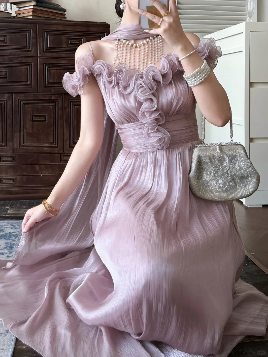 Dreamy Purple A Line Off the Shoulder Chiffon Long Prom Dress Evening Dress DP5644