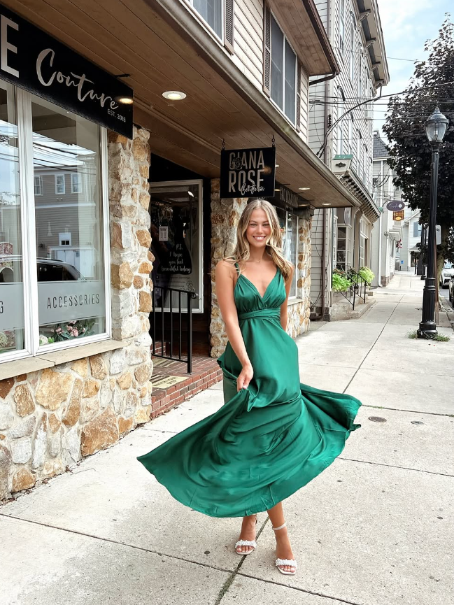 Charming A Line Halter Green Satin Open Back Prom Dress Evening Dress DP1854