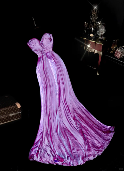 Dazzling Purple A Line Sweetheart Neck Pleated Satin Prom Dress Party Evening Dress DP5332