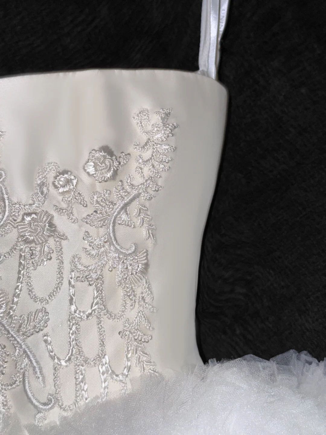 Elegant A Line Strapless Embroidery White Satin Tulle Long Sweep Prom Dress Wedding Dress DP2572