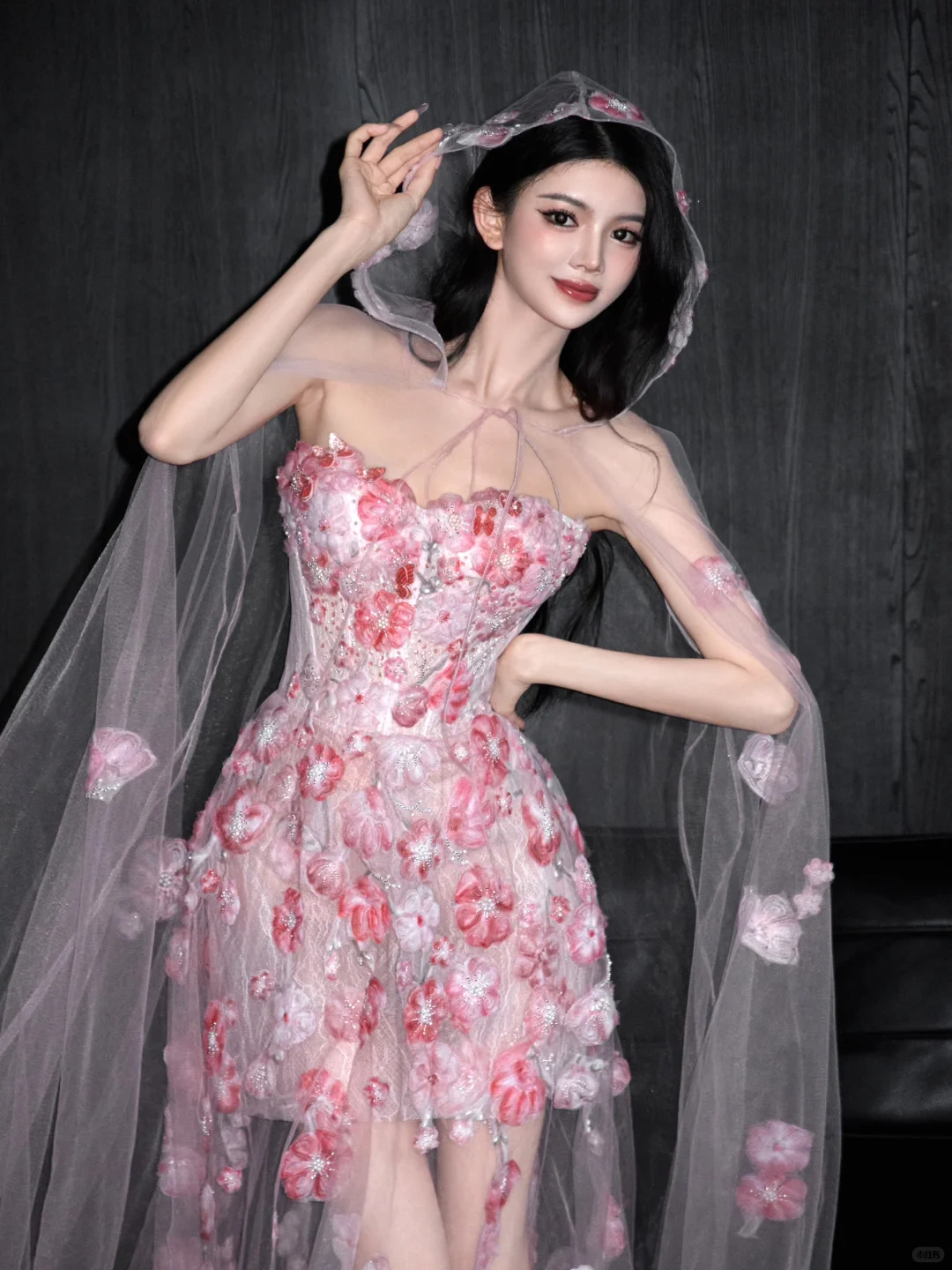 Romantic Pink 3D Floral A Line Sweetheart Neck Tulle Date Dress Evening Dress Homecoming Dress DP2903