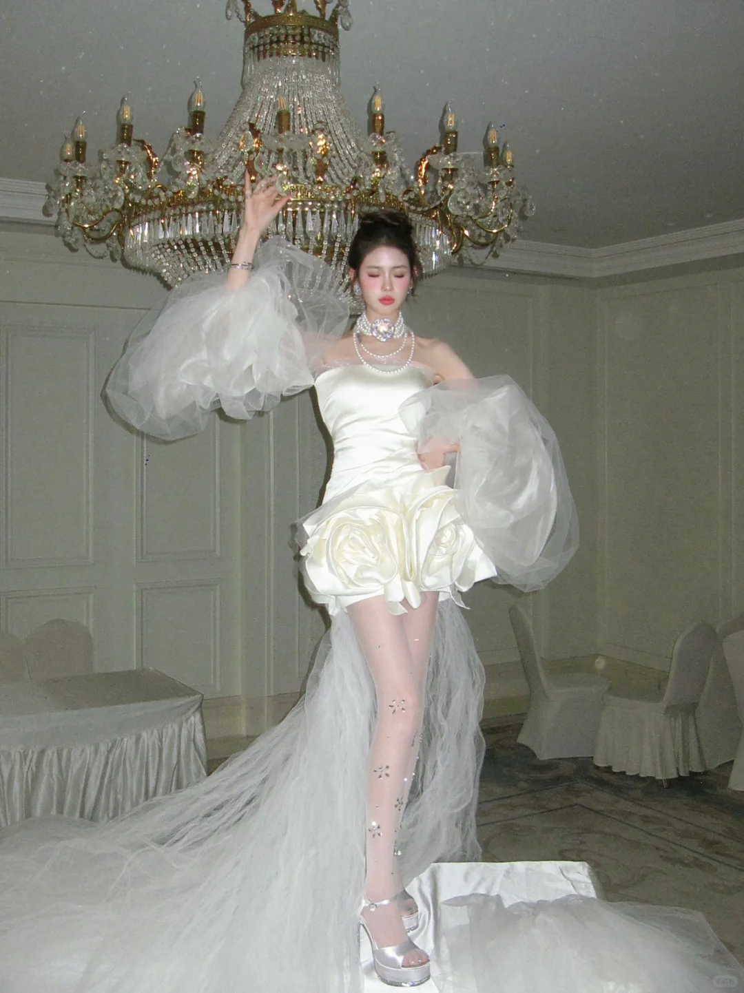 Cute A Line Strapless Ivory Flower Satin Tulle Short Homecoming Dress Cocktail Dress DP2449