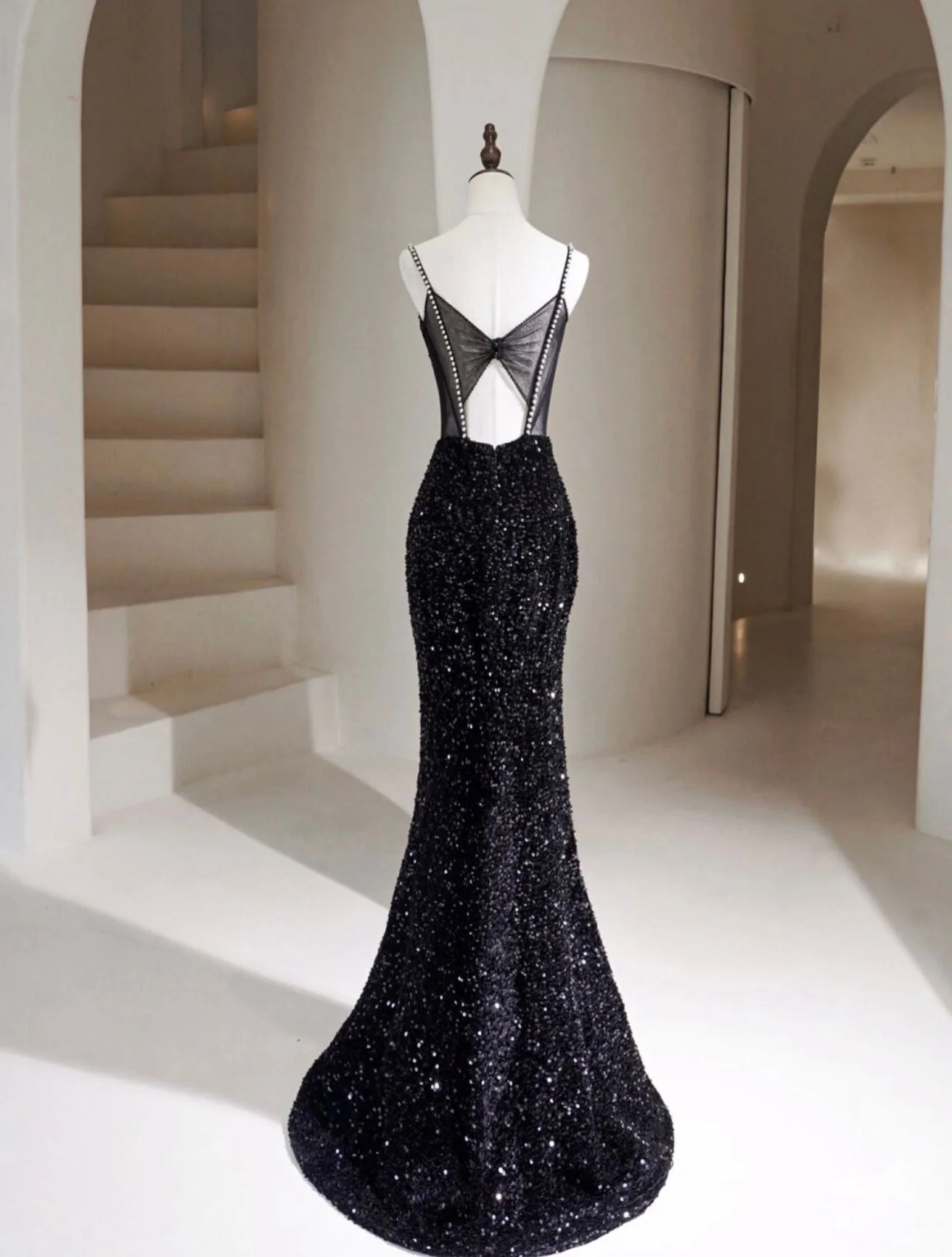 Charming Black Mermaid Sequin Beaded Long Prom Dress Evening Dress DP004