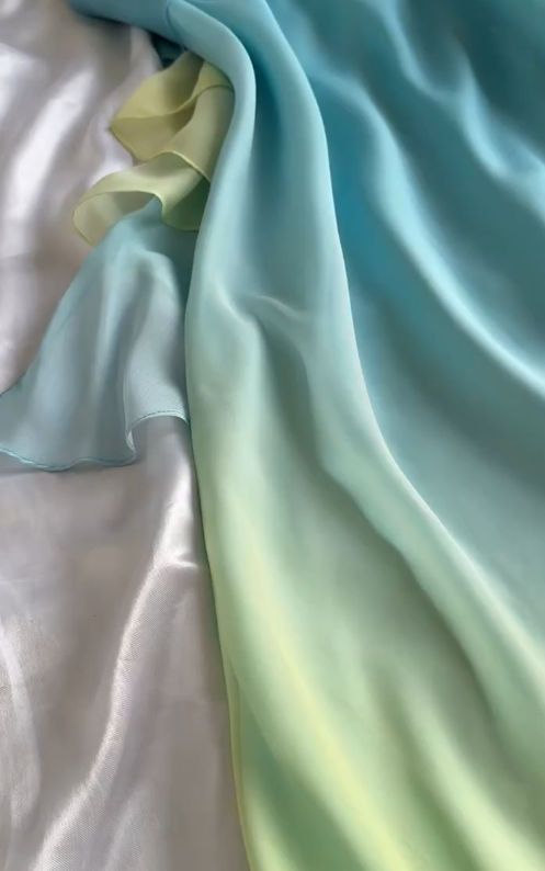 Vintage Blue Green Ombre A Line Straps Chiffon Long Prom Dress DP5083