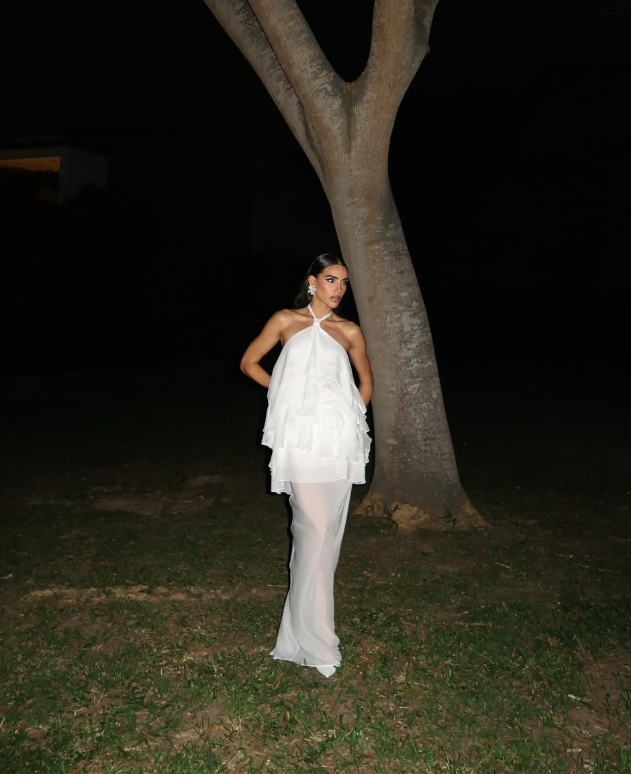 Simple Sheath Halter Tiered White Chiffon Prom Dress Evening Dress DP1908