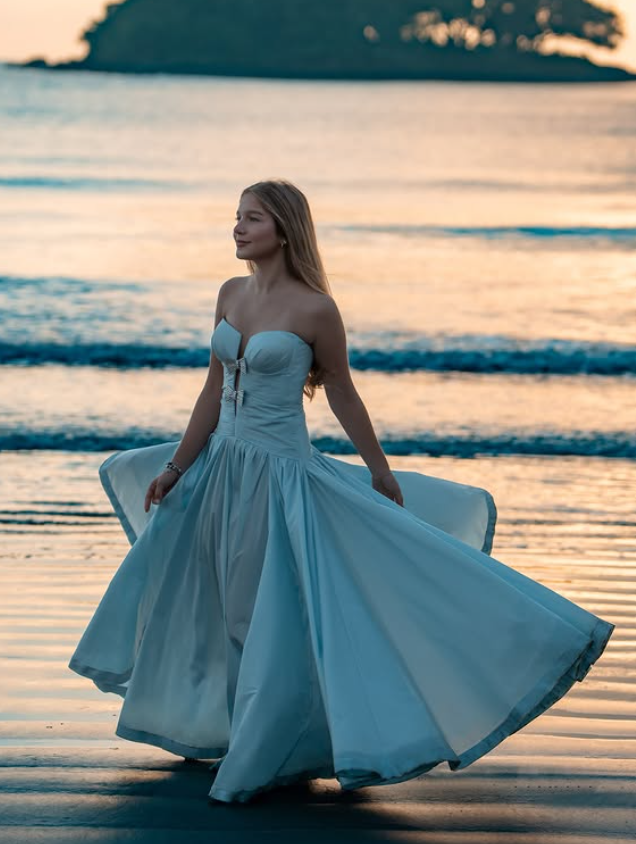 Baby Blue A Line Strapless Satin Long Prom Dress Evening Dress DP6226