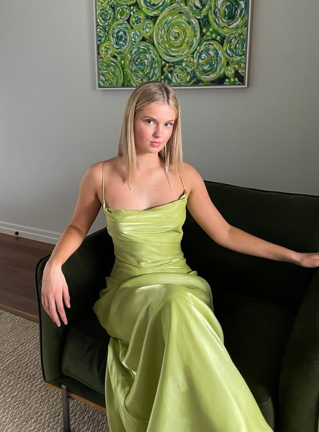 Simple Green Sheath Spaghetti Strap Satin Prom Dress Evening Dress DP5506