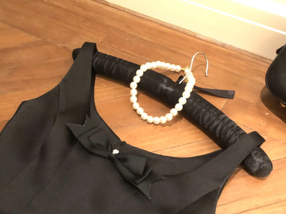 Cute A Line Straps Bow Black Satin White Tulle Short Homecoming Dress Cocktail Dress DP2567