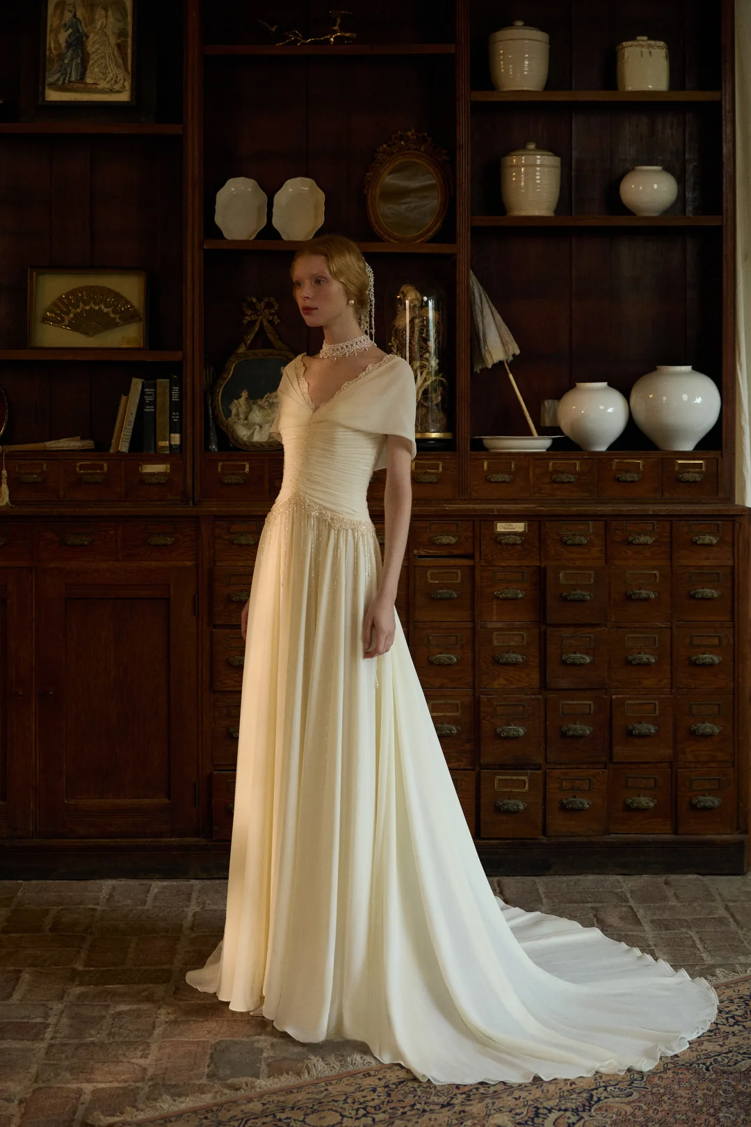Gentle A Line V Neck Beaded Chiffon Long Prom Dress Wedding Guest Dress DP3923