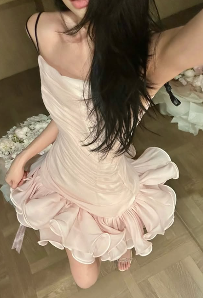 Stylish Pink A Line Spaghetti Straps Layered Tulle Short Prom Dress Homecoming Dress DP7942