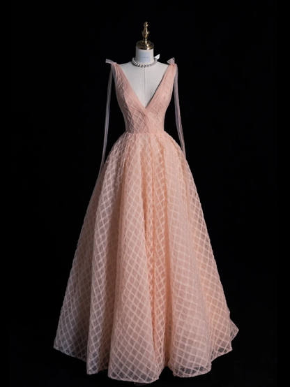 Cute A Line V Neck Tulle Long Prom Dress Graduation Prom Dress DP2264
