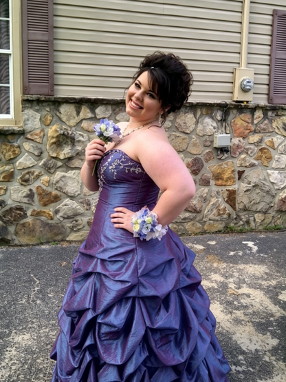 Vintage Purple Ball Gown Strapless Embroidery Pleated Satin Prom Dress Graduation Prom Dress DP5104