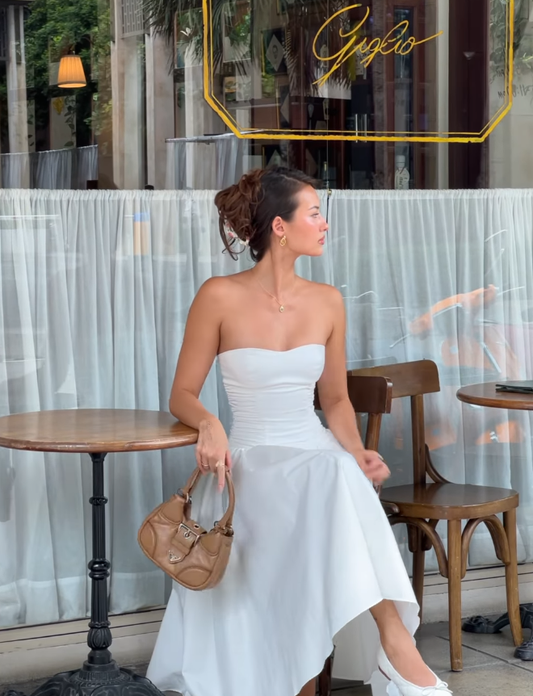 Simple A Line Sweetheart Neck White Satin Long Prom Dress Evening Dress DP1545