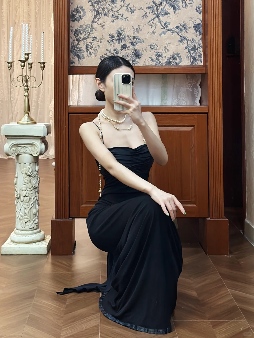 Vintage Black Sheath Spaghetti Strap Chiffon Long Prom Dress DP4831