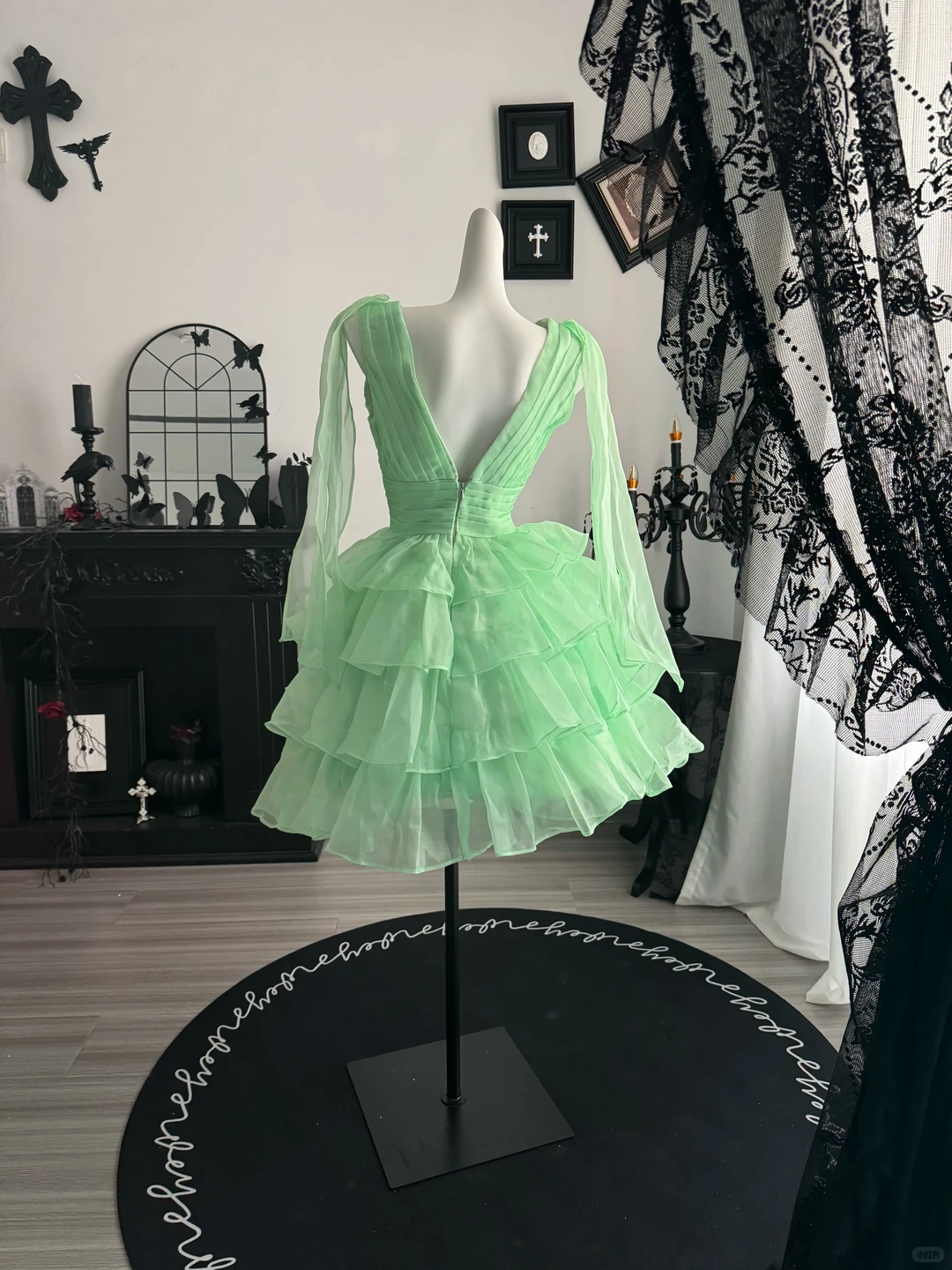 Summer Green A Line V Neck Layered Organza Short Prom Dress Homecoming Dress DP6977