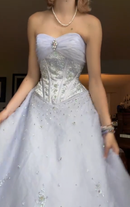 Lilac A Line Sweetheart Neck Beaded Tulle Long Prom Dress Evening Dress DP2786